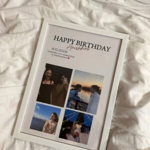 Aesthetic Minimalist 4-Photo Birthday Collage Frame – Custom Name & Wish Poster