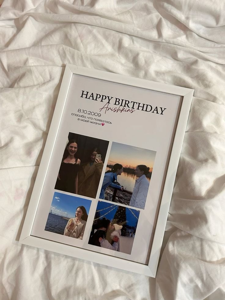 Aesthetic Minimalist 4-Photo Birthday Collage Frame – Custom Name & Wish Poster
