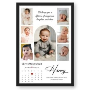 Personalized 7-Photo Baby Calendar Collage Frame with Arch Centerpiece