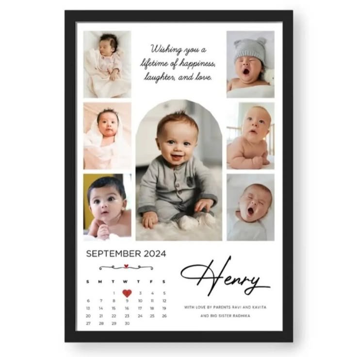 Personalized 7-Photo Baby Calendar Collage Frame with Arch Centerpiece
