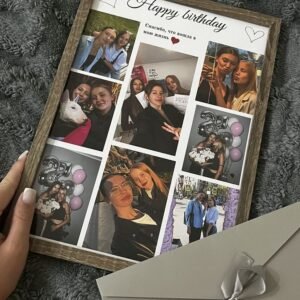 Personalized Wooden Grid Collage Frame – Custom Birthday Photo Poster Gift