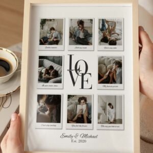 Personalized Polaroid Grid Couple Photo Frame – Custom LOVE Story Poster