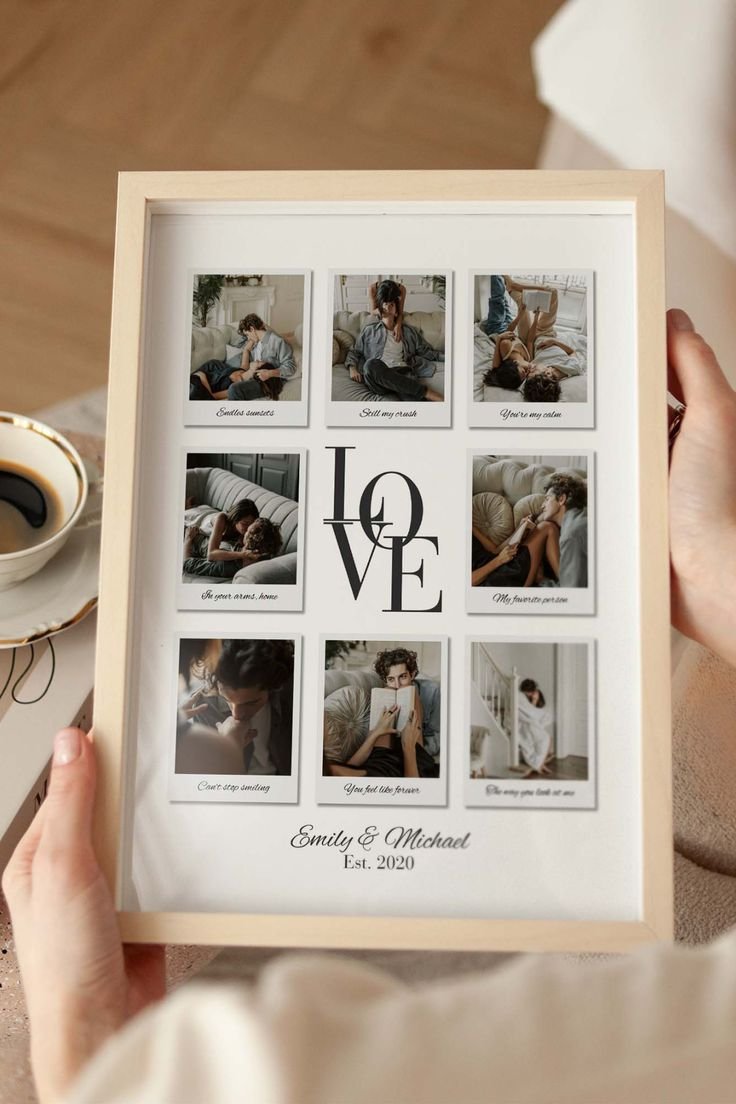 Personalized Polaroid Grid Couple Photo Frame – Custom LOVE Story Poster