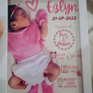 Personalized Baby Girl Birth Details Photo Frame – Custom Newborn Stats Frame with Pink Theme