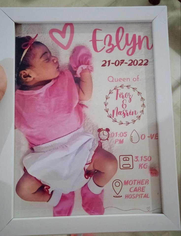 Personalized Baby Girl Birth Details Photo Frame – Custom Newborn Stats Frame with Pink Theme