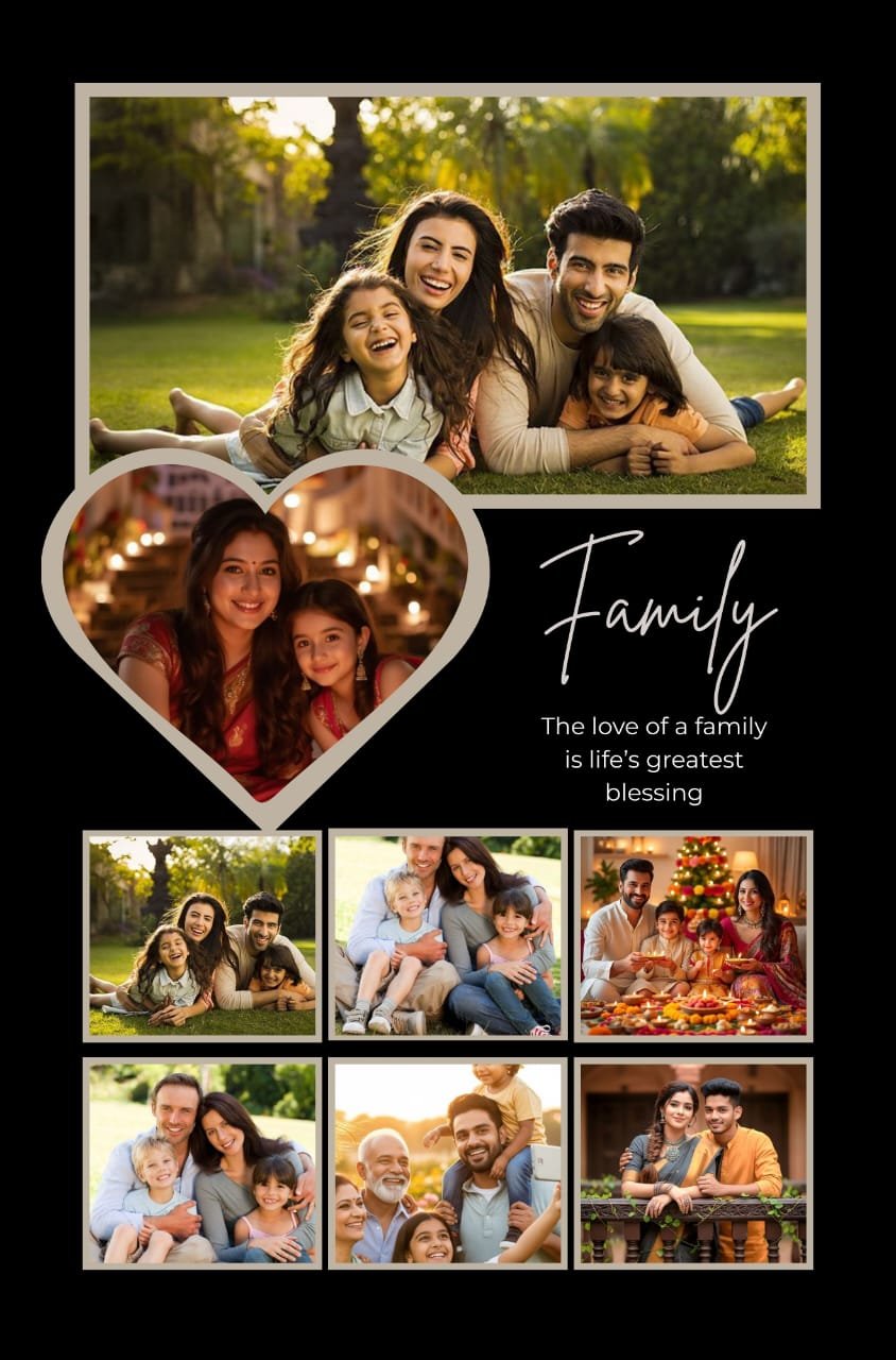 Personalized "Family" 8-Photo Collage Frame with Heart Centerpiece
