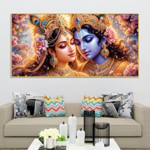 Panoramic Radiant Radha Krishna Divine Love Wall Art Frame