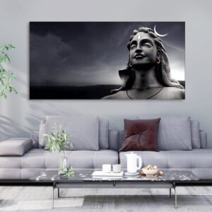 Serene Adiyogi Lord Shiva Monochrome Panoramic Wall Art