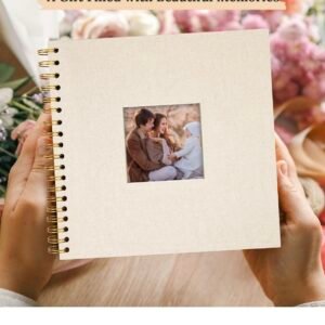 Premium Linen Spiral Scrapbook Photo Album with Custom Cover Window