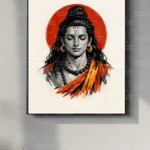 Meditative Mahadev Framed Artwork | Modern Boho Lord Shiva Canvas Painting for Home Decor