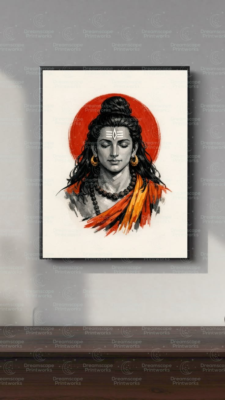 Meditative Mahadev Framed Artwork | Modern Boho Lord Shiva Canvas Painting for Home Decor