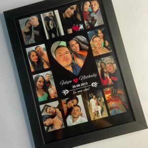 Personalized Heart Collage Couple Photo Frame with Name & Special Date