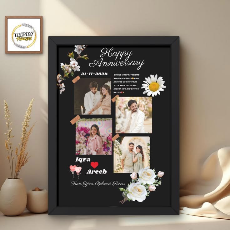 Personalized Floral 4-Photo Anniversary Scrapbook Frame with Custom Message