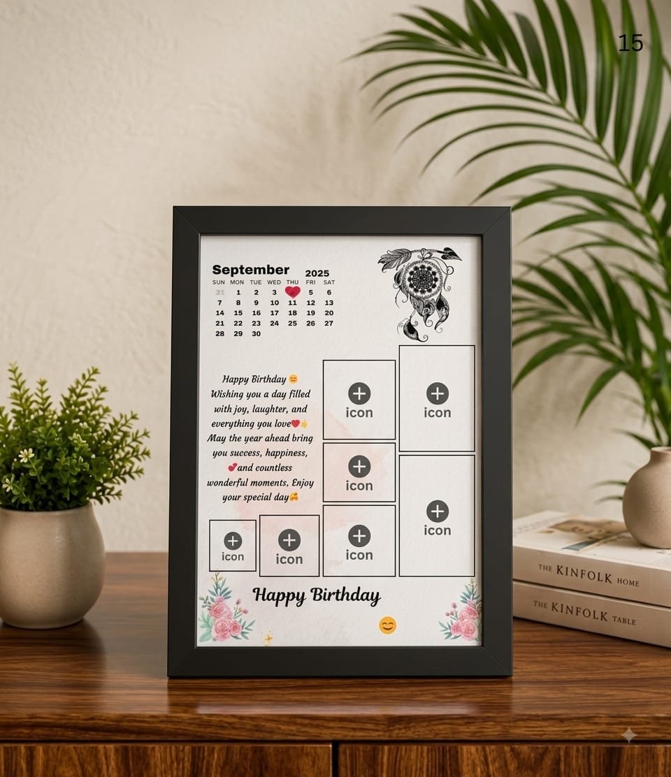 Custom Calendar Birthday Collage Frame with 6 Photos & Dreamcatcher Design - Image 3