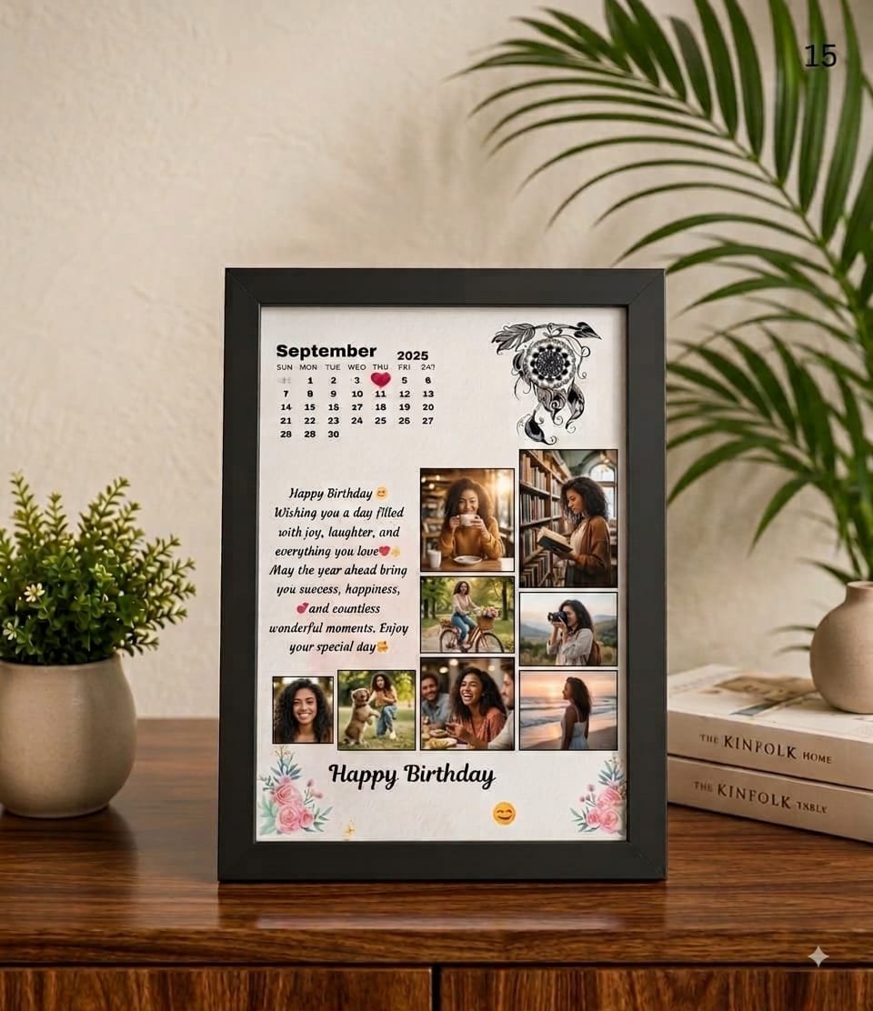 Custom Calendar Birthday Collage Frame with 6 Photos & Dreamcatcher Design