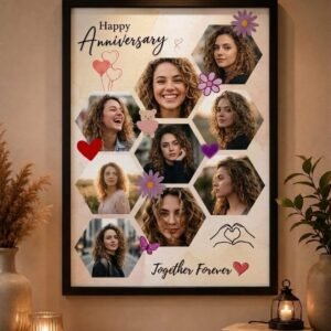 Custom Anniversary Calendar & 6-Photo Collage Frame with Personalized Message
