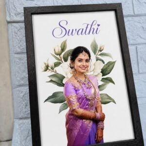 Personalized Floral Calligraphy Portrait Frame – Custom Name Solo Frame Gift for Her