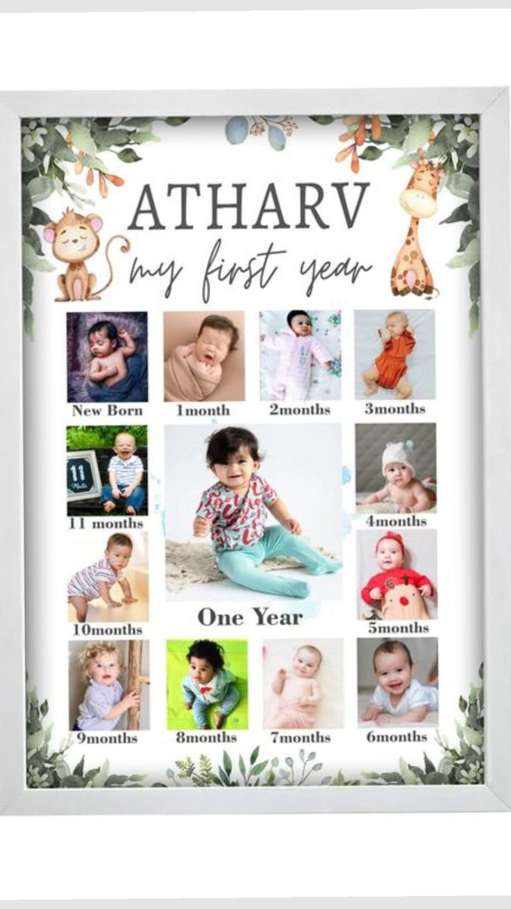Personalized Safari Theme 'My First Year' Baby Photo Collage Frame