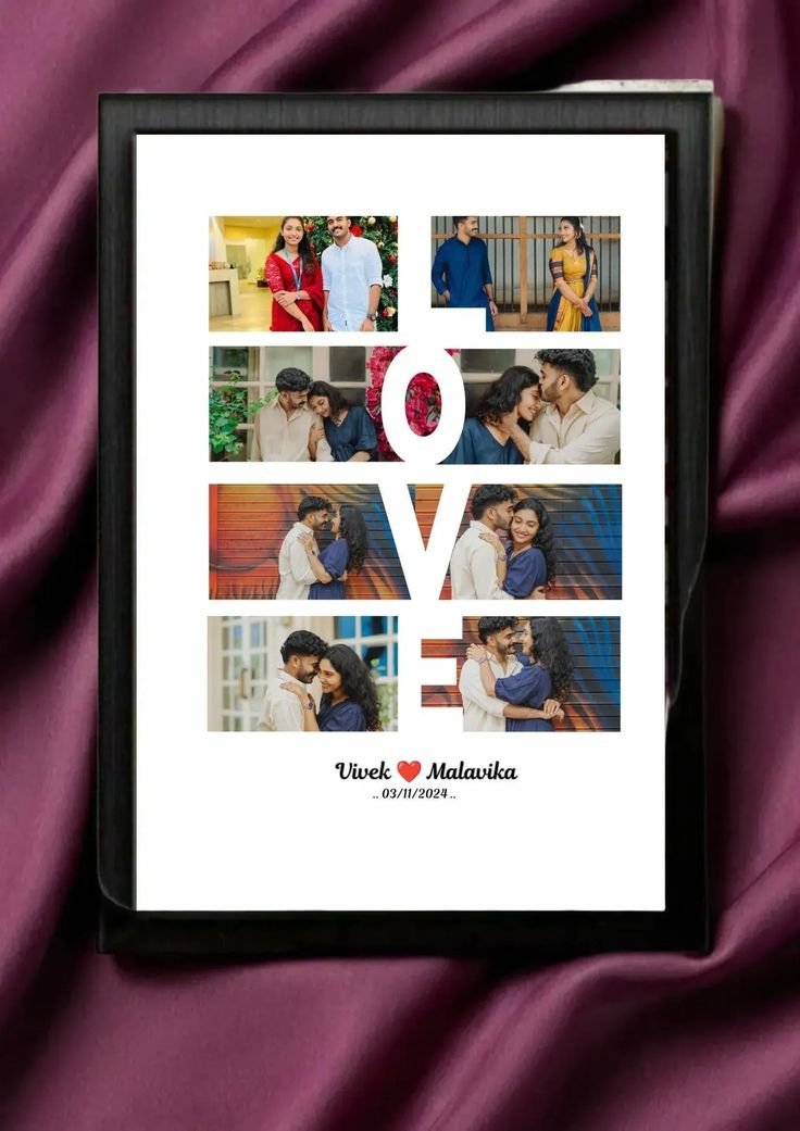 Personalized LOVE Letter Photo Collage Frame – Custom Couple Name & Date Gift