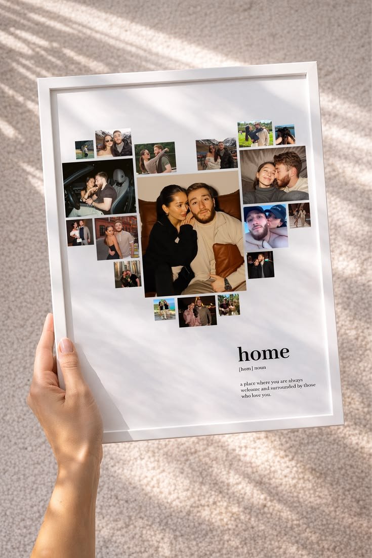 Personalized Definition Heart Collage Photo Frame – Custom "Home" Couple Poster