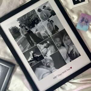Personalized Black & White Collage Couple Frame – Custom Days Together Memory Gift