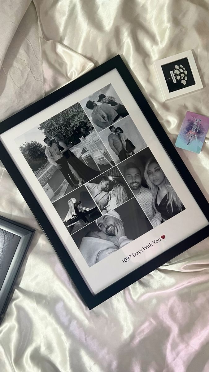 Personalized Black & White Collage Couple Frame – Custom Days Together Memory Gift